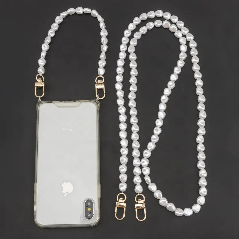 Funda universal de perlas para teléfono, correa para el hombro, cordón para teléfono, anticaída, perlas redondas con cuentas, correa para teléfono móvil, collar cruzado