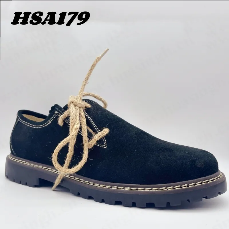 CMH, scarpe uniformi nere in pelle scamosciata con suola in gomma con tacco largo in corda di canapa laterale scarpe derby casual HSA179