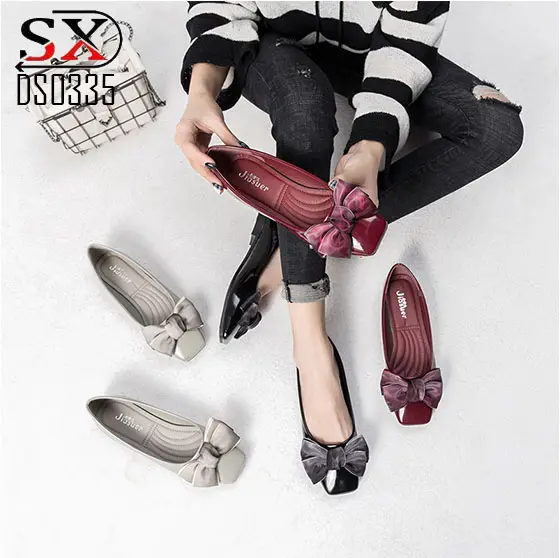 รองเท้าสวมส้นเตี้ยแบบผูกโบว์สำหรับผู้หญิง,รองเท้าแฟลตสำหรับผู้หญิงสวมใส่สบายราคาถูกจากโรงงานประเทศจีน