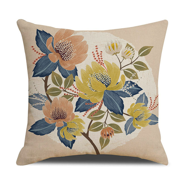 Rustic Linen Pillow Cover Flower Printed Car Sofa Bed Cushion Cover Hand-painted Simple Cushion Pillow Cover