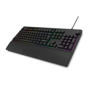 Aikun GX650 Teclado para juegos con interruptor de goma Reposamuñecas Teclas macro Control de volumen multimedia Modos de retroiluminación dinámica