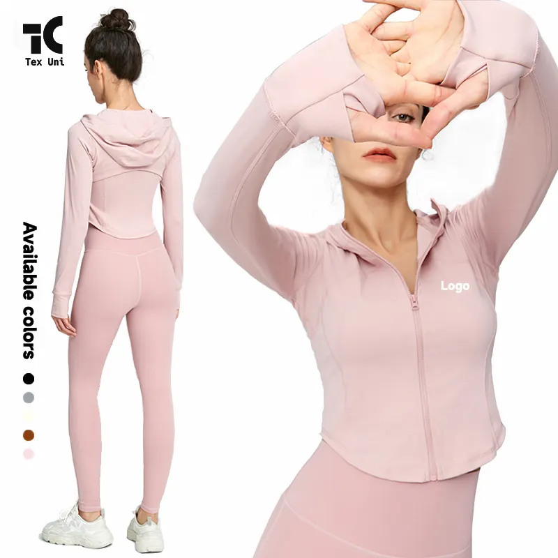 Chaqueta de Yoga de manga larga ultraligera y amigable con la piel con agujeros para los pulgares Entrenamiento de gimnasia Abrigo deportivo con cremallera para mujer Top de Fitness de malla hueca