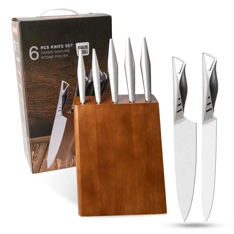 Set di coltelli da cucina per tutta la vendita in fabbrica 6 pezzi coltelli forgiati con blocco di legno per chef professionisti