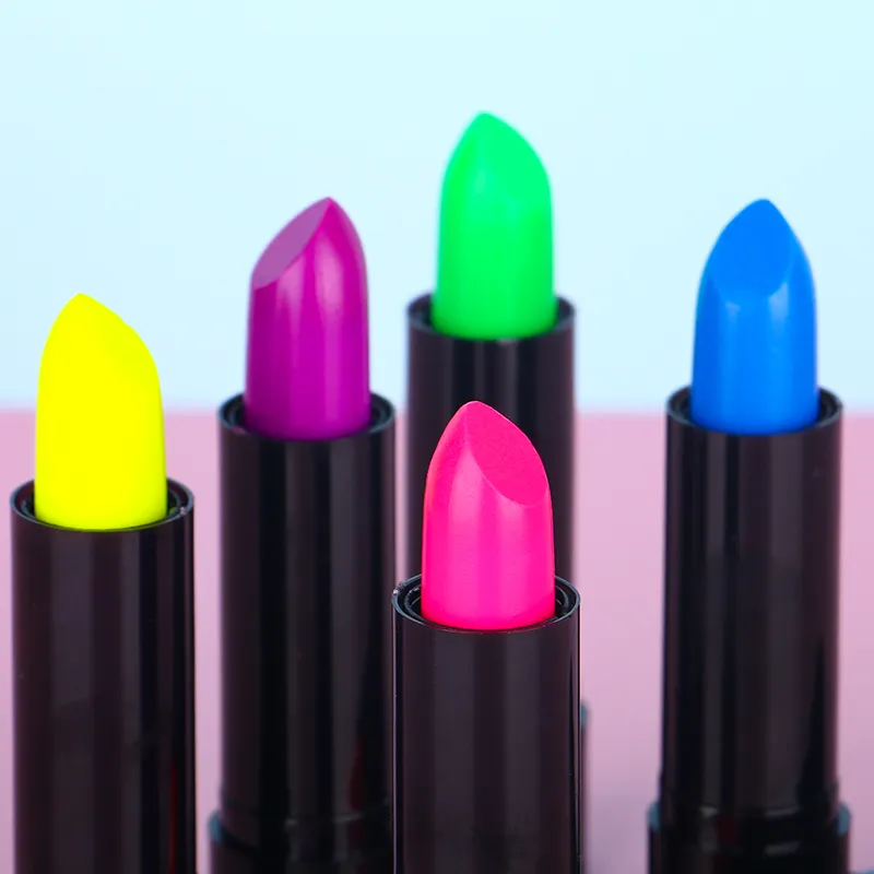 Custom Merk Uv Vegan Lipgloss Blacklight Fluorescerende Neon Roze Groen Blauw Geel Paars Lipstick