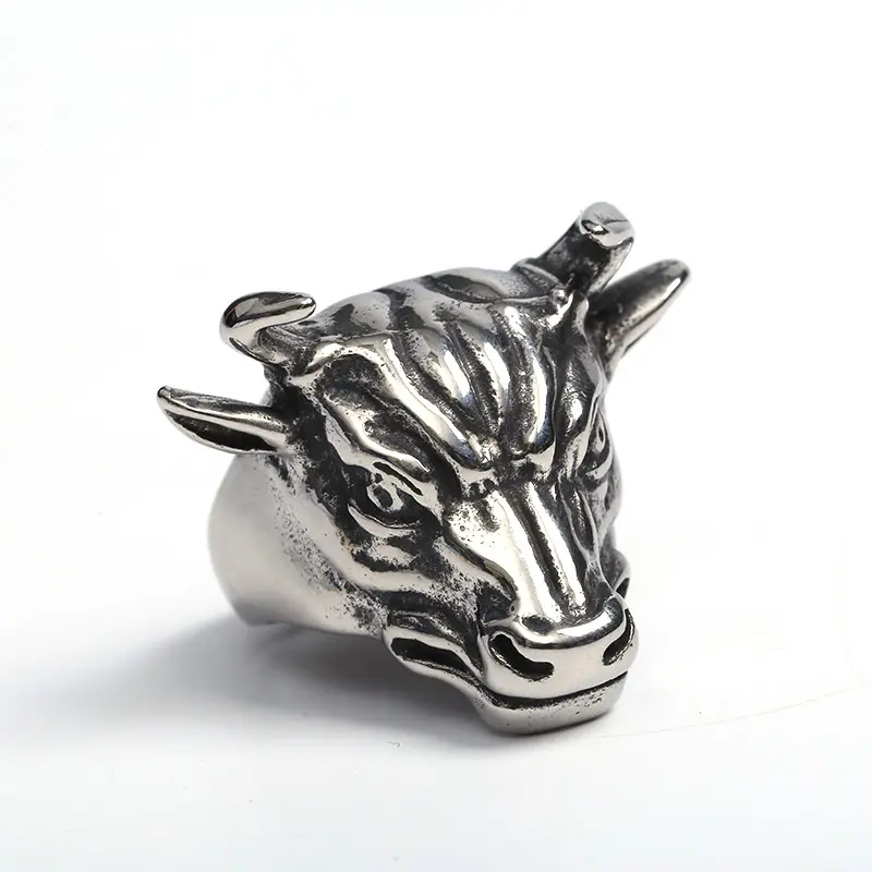 Ретро-Кольцо из титановой стали, модное мужское властное серебряное кольцо с головой быка