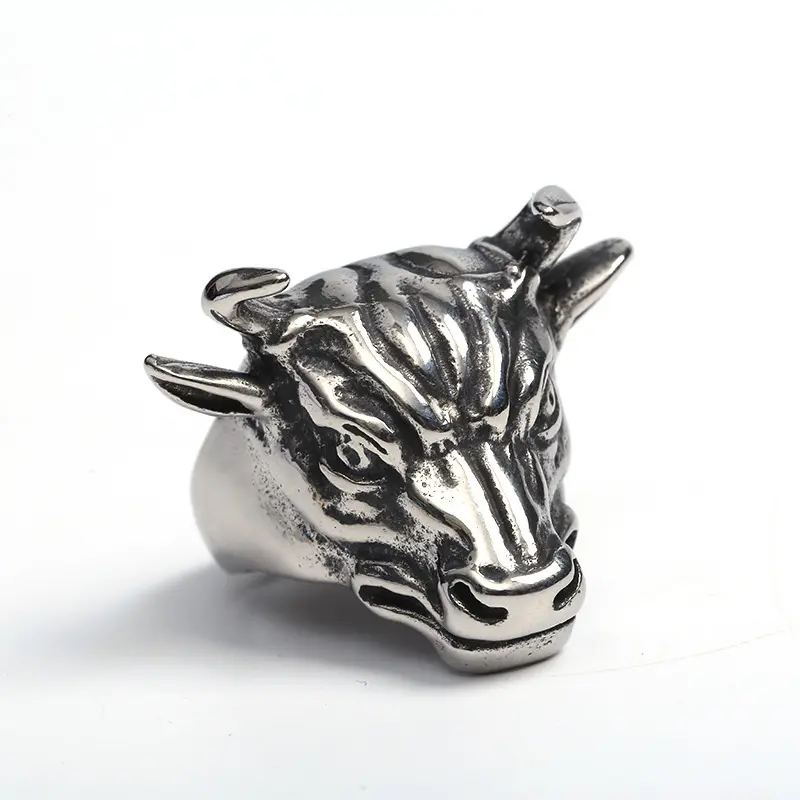 Nhẫn Thép Titan Retro Hợp Thời Trang Nam Độc Quyền Bạc Bull Head Ring