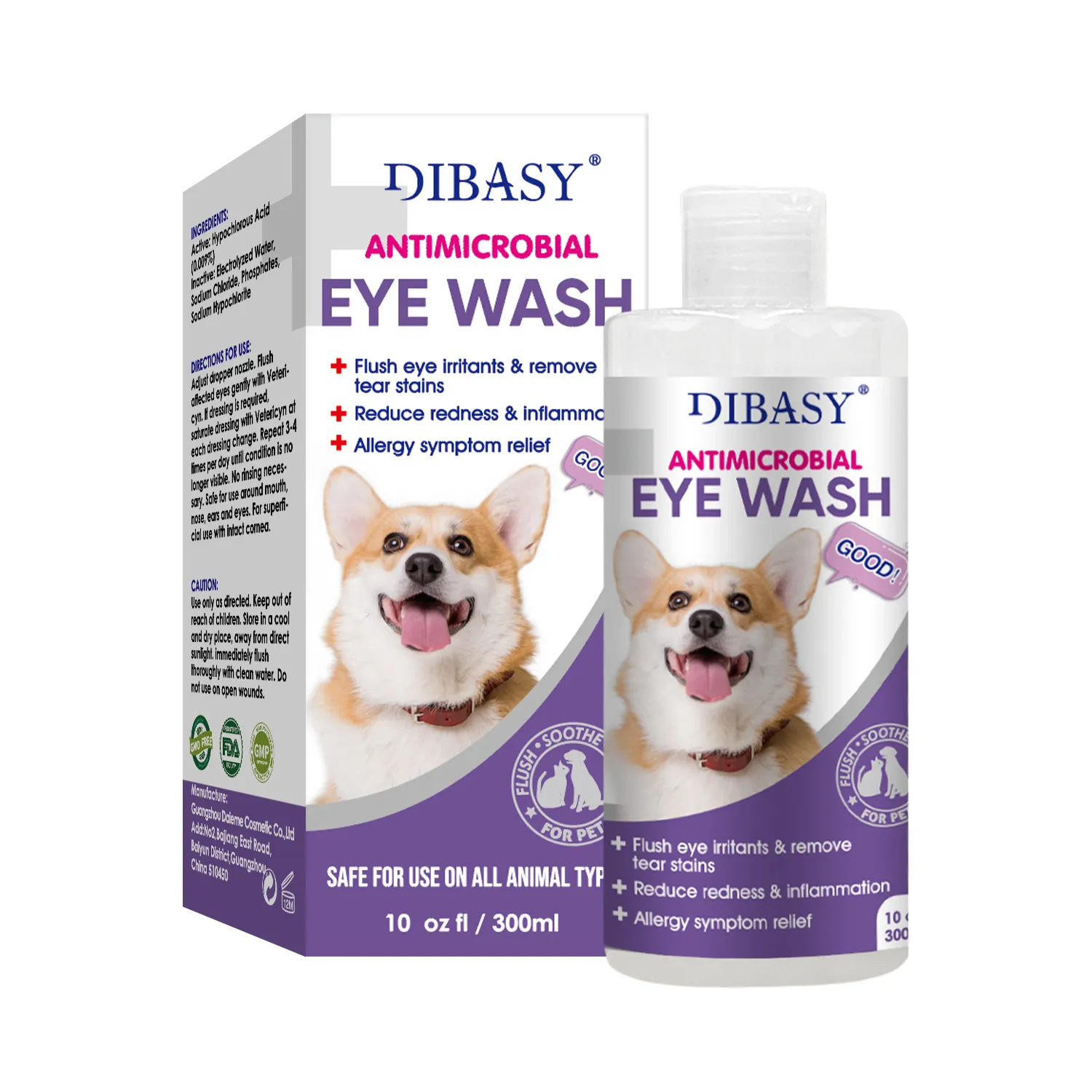 Cuidados com animais de estimação alívio rápido de irritações e sintomas de alergias, lavagem dos olhos e removedor de manchas para todos os animais -DIB666025
