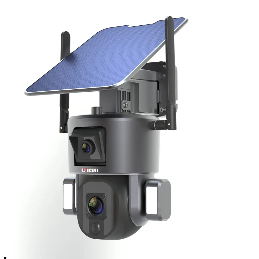 4G Sim Karte Solar kamera Doppel objektiv PTZ 10X Zoom CCTV Außen überwachungs kamera Alarm Linkage