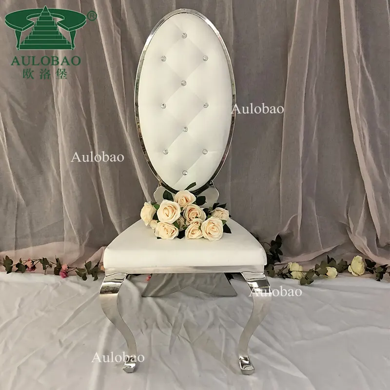 Luxury silver stainless steel white leather king royal wedding chair for wedding reception