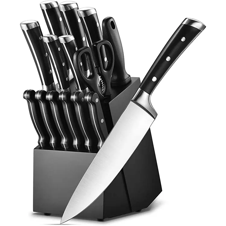 Bloco de chef de aço inoxidável, com afiador, talheres ultra-afiadas, anti-incrustação e resistente à corrosão, conjunto de facas de cozinha
