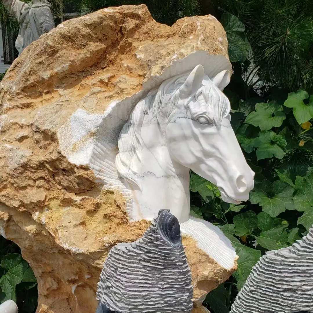 Estatua de soldado, piedra Natural, tamaño real, Guerrero de mármol, caballo, escultura