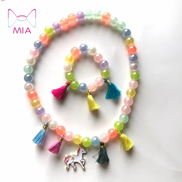 MIA cartoon pony Children's necklace rainbow color colorful bracelet jewelry set
