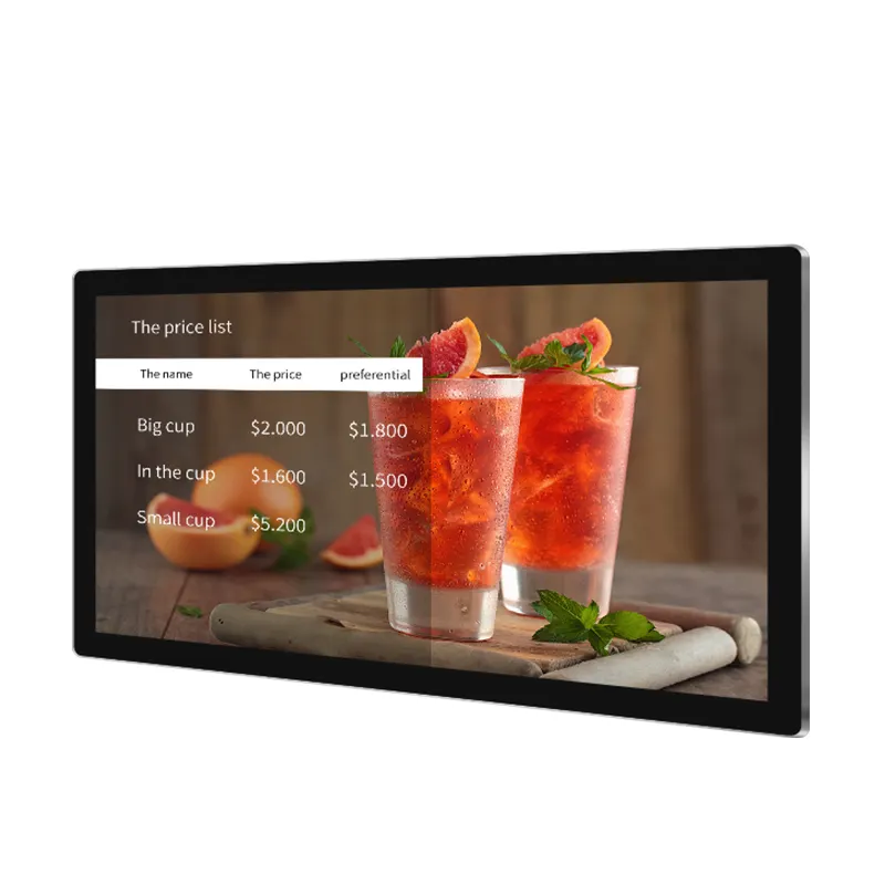 Controle remoto baseado em nuvem, montagem na parede ou pendurado, exibição de anúncios, placas digitais de menu de assinatura para restaurantes