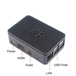 Raspberry Pi 3 Modelo B y 3B 3B + Raspberry Pi 3 2 Cubierta de carcasa negra Caja de carcasa Caja ABS + 2 piezas disipador de calor de aluminio puro