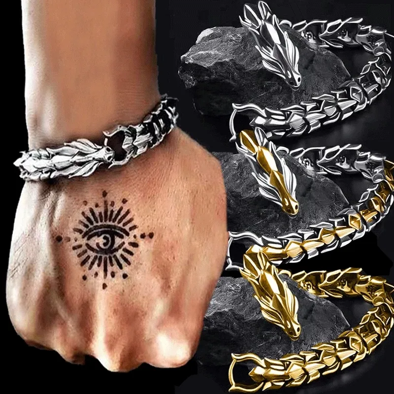 Bracciale mitologia nordica bracciale drago Vintage in acciaio inossidabile bracciale da uomo bracciale a catena vichingo Celts Dragon jewelry