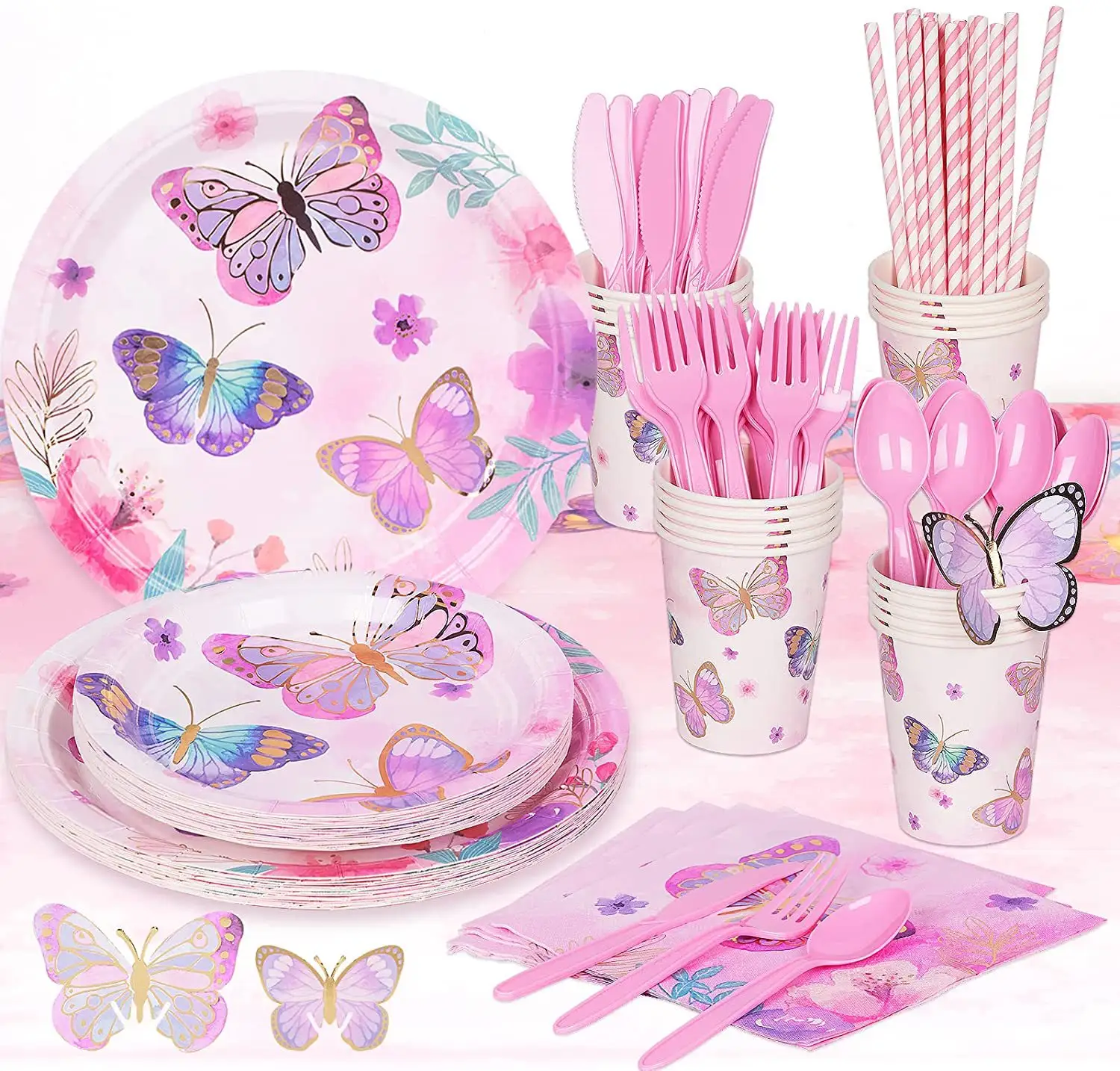 Papillon fête d'anniversaire fournitures assiette en papier jetable nappe tasses avec papillons en papier pour bébé douche papier vaisselle