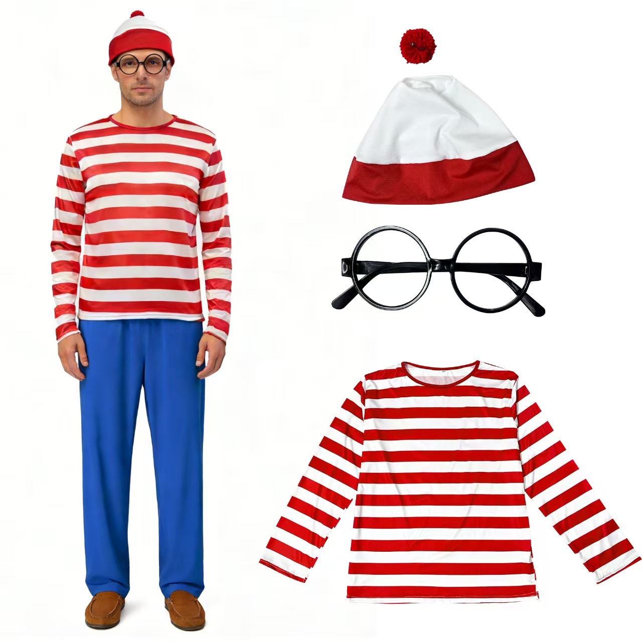 AL087-W Rosso&Bianco-Uomo-Top+Pom-pom+Cappello+Montatura per Occhiali