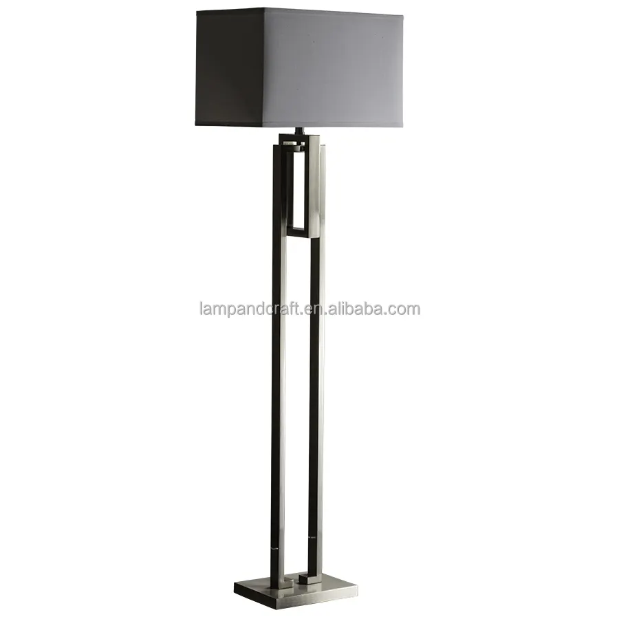 Grijze Lampenkap Dubbele Palen Vloerlamp Voor Woonkamer Met Hangende Trommelschaduw En 3 Kleurtemperaturen Staande Lamp