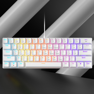 Teclado para juegos con interruptor azul 60 por ciento Gamer Teclado compacto 61 teclas Arco Iris retroiluminado ordenador PC con cable Teclado mecánico blanco - Product Image 1
