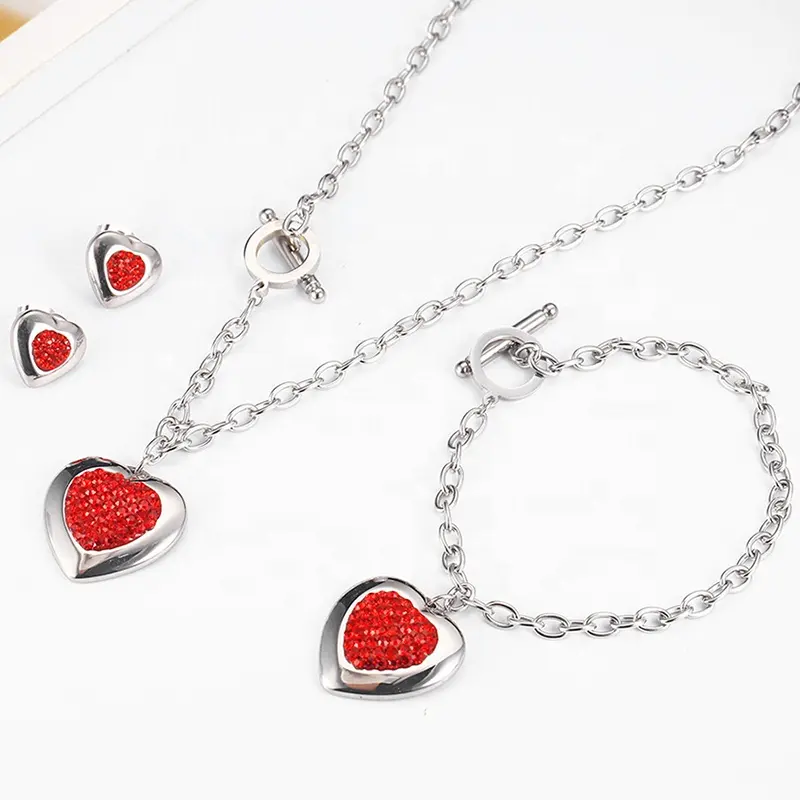 Conjunto de joyería en forma de corazón, collar, pendientes, pulseras, boda, fabricante