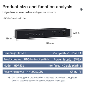 Interruptor hdmi 4K 5 entrada 1 saída 4K 30Hz Comutação automática