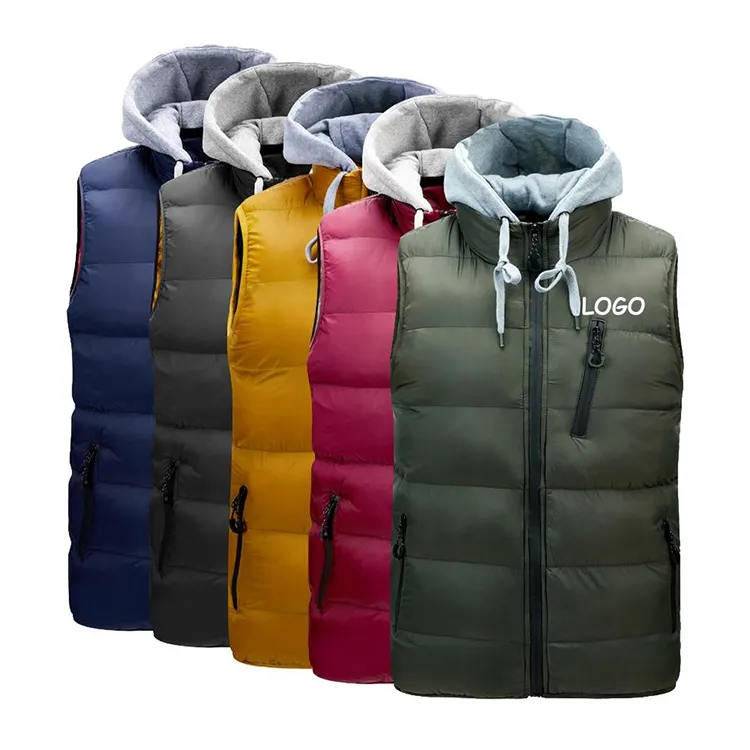 2023 Oem Custom Puffer down Jacket Chaqueta sin mangas para hombre Ligero BubbleUtility Chaleco acolchado para exteriores con capucha