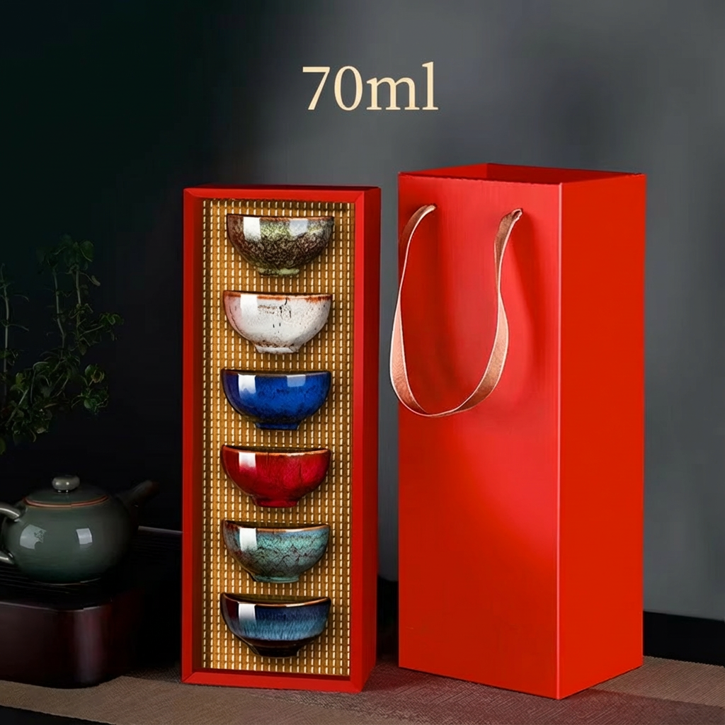 Cinco elementos, seis tazas de colores, 6 cajas de regalo.