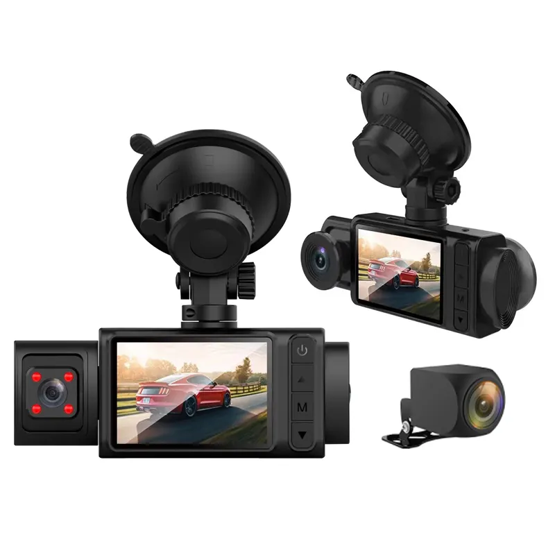3 Channel 1080p Dash Cam Triple Way Car Video Recorder with Front and Rear Camera Night Vision for DVR Car Taxi Black Box