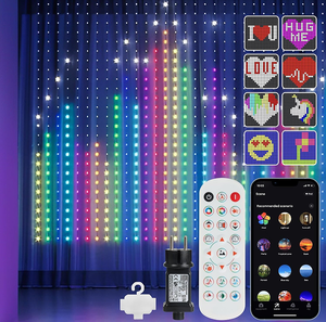 Smart Curtain <strong>String</strong> Light <strong>LED</strong> Hanging Fairy Light Pattern Text <strong>Programmable</strong> Music Sync Remote Christmas Lights Curtain Outdoor - Product Image 4