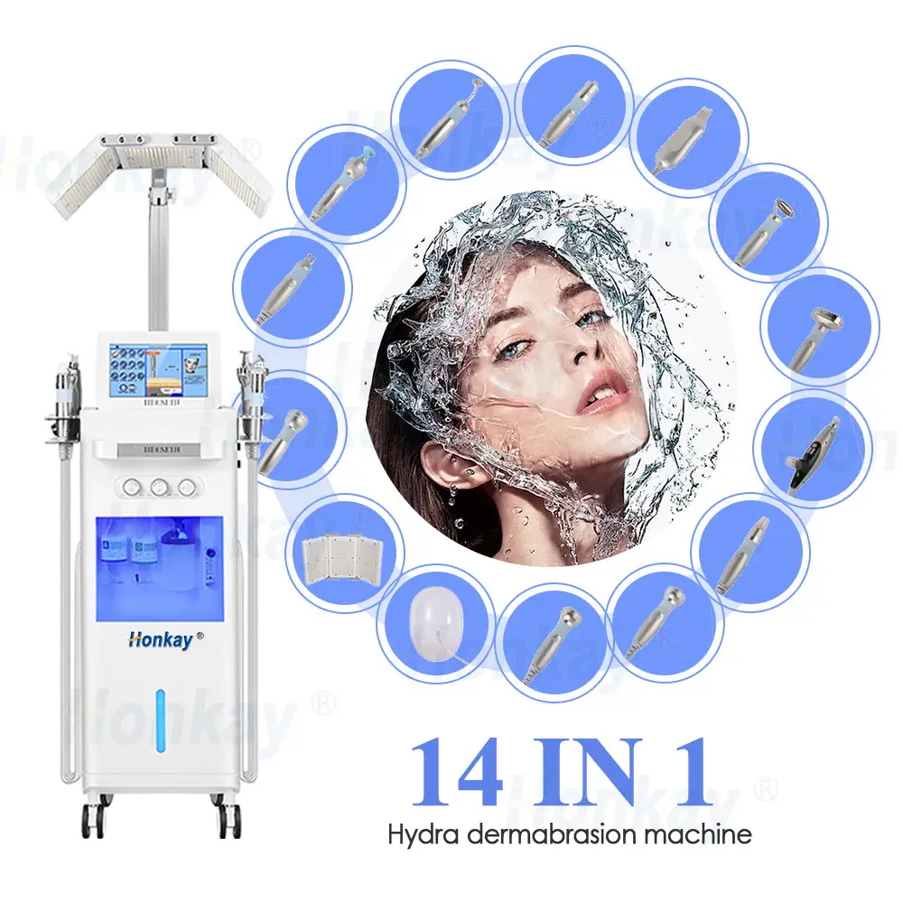 تخفيض كبير 14 في 1 جهاز تقشير الوجه يعمل بالرذاذ وهو جهاز Hydra Oxygen لتقليل الانتفاخ والاحمرار وكبح حب الشباب وإصلاح البشرة الحساسة وترطيبها