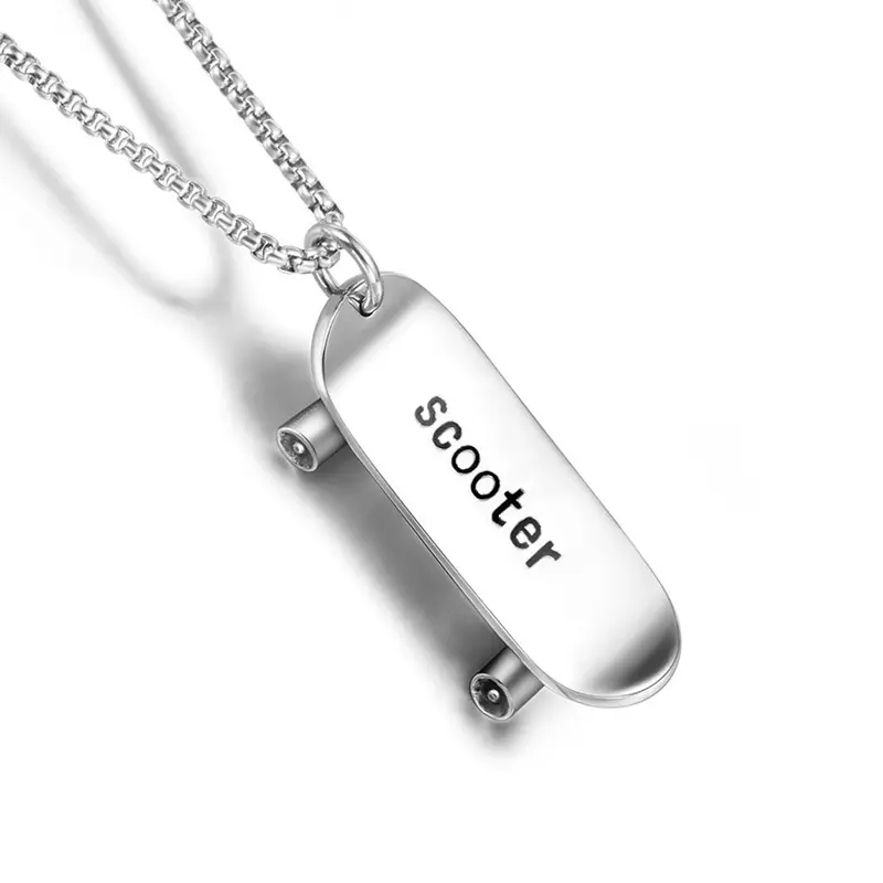 Trendy Cool Boy Scooter Slide Plate Stainless Steel Charm Sport Jewelry Skateboard Necklace