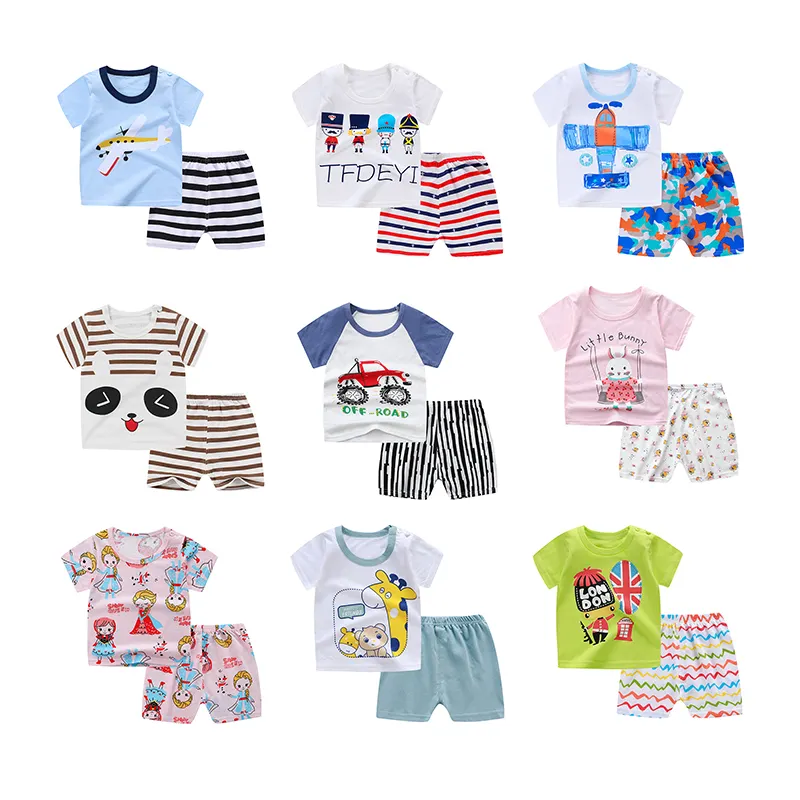 Wholesale custom kids organic bamboo children baby boys designer summer t-shirts clothes wear sets