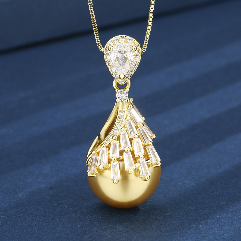 Gold golden balls pendant with chain