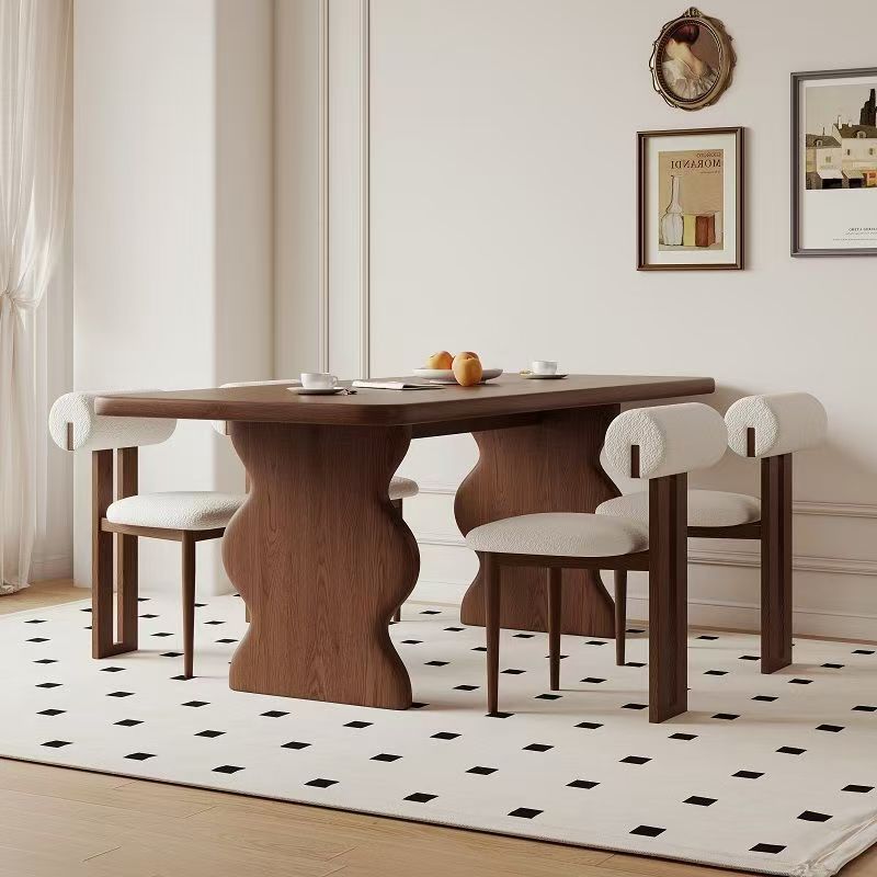Wave-shaped solid wood dining table