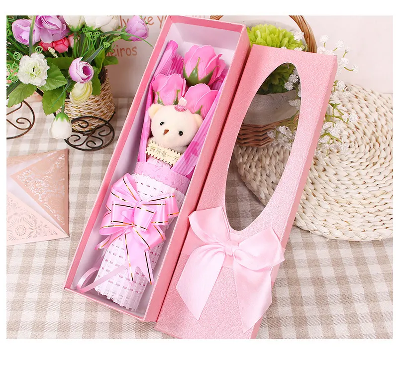 Atacado rosa ramo de flores qualidade sabonete rosa flor buquê caixa de presente para o dia da mãe