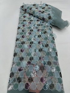 Ni. Ai phong cách mới mô hình tròn sáng bóng <span class=keywords><strong>sequin</strong></span> ren vải lưới <span class=keywords><strong>sequin</strong></span> đính cườm ren lưới vải quần áo phụ kiện vải ren - Product Image 2