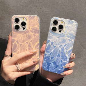 高級デザイナーimd電気メッキダイヤモンドブリンレーザー電話ケースiphone 14 15 pro max tpu pcリーフプリント携帯電話ケース - Product Image 1