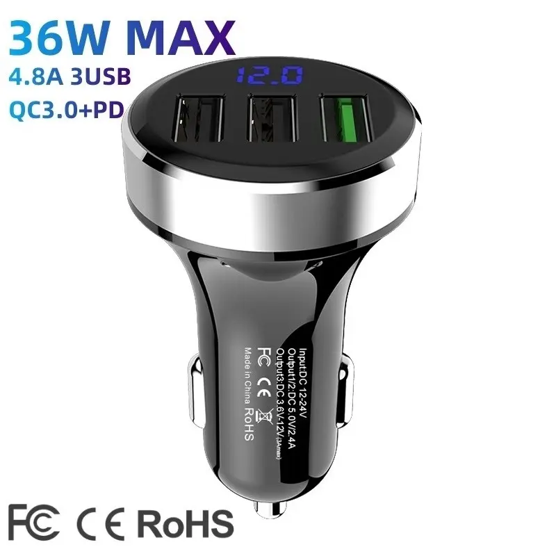 4.8A dual 3 port Type-c car charger fast charging 36w mini pd car charger usb c car charger adapter qc 3.0 quick for phone 14 13