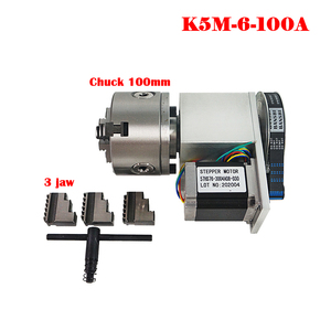 Hollow Shaft Rotary <strong>Axis</strong> K5M-6-100 100mm 3 Jaw Chuck <strong>Rotation</strong> 6:1 a <strong>Axis</strong> for Mini <strong>CNC</strong> <strong>Router</strong> Woodworking Engraving MachINE - Product Image 2