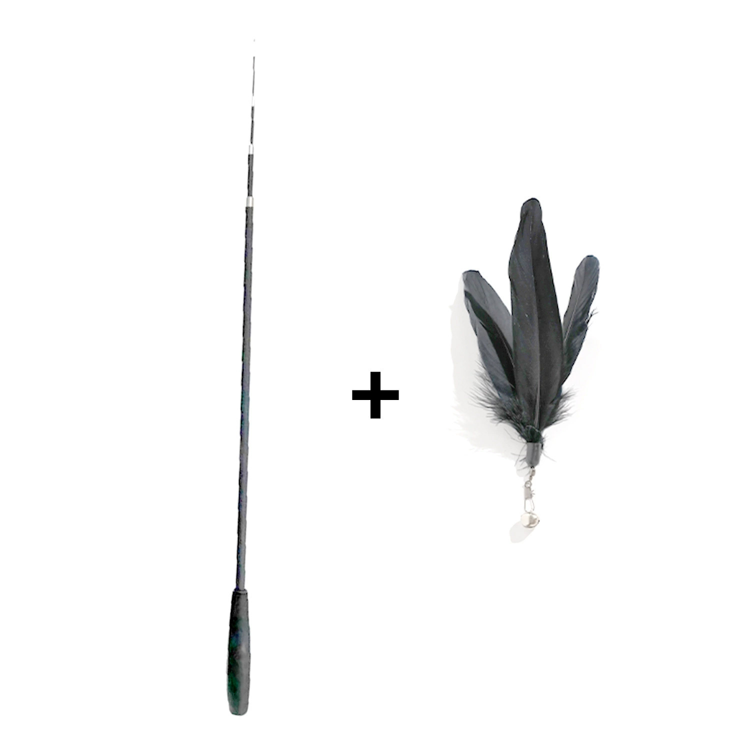 Perche télescopique de 1,8 m avec motif plume noire