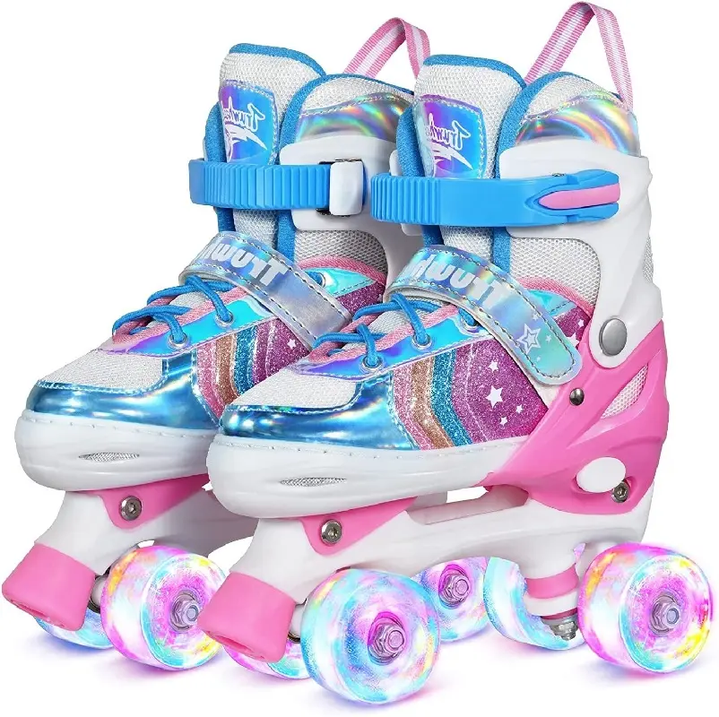 Girls and Kids Sizes Adjustable Light up Wheels and Shining Flashing Roller Skates Shoes