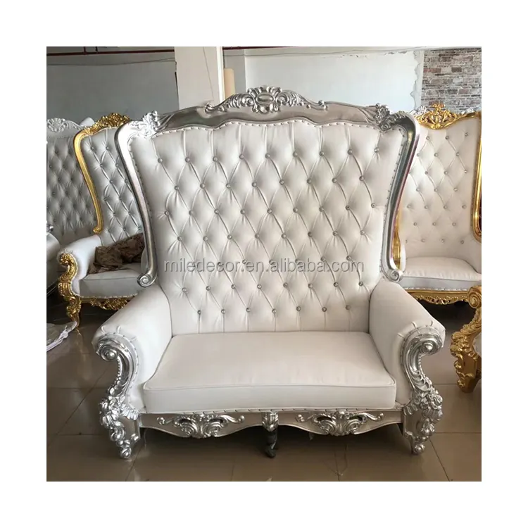 Canapé housse housse en cuir blanc et argent, fauteuil idéal pour mariage, deux places