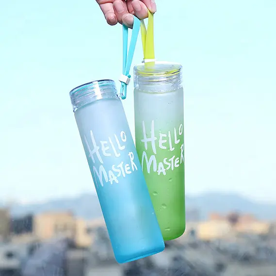 Garrafas de água personalizadas de 500ml, garrafas de vidro coloridas e logotipo personalizado