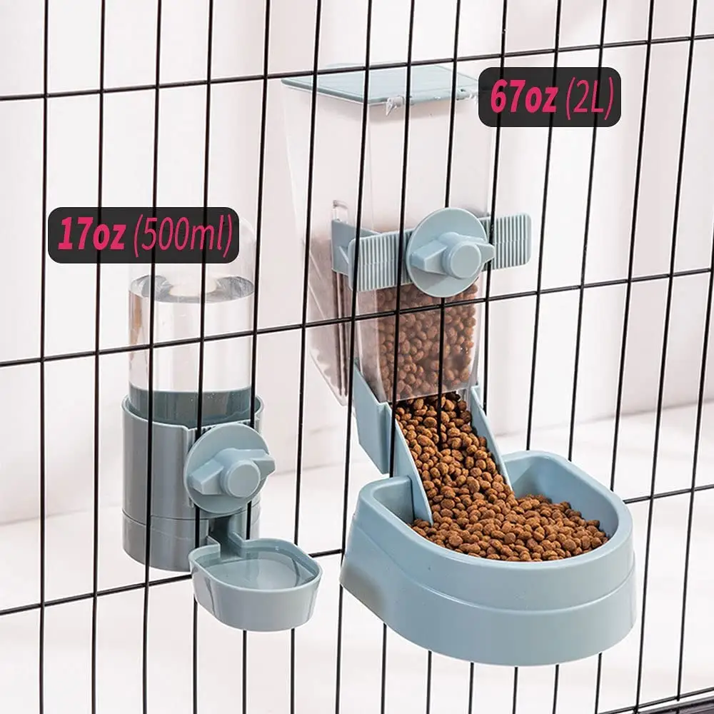 Garrafa de água para animais de estimação 17oz, dispensador de água suspenso com gaiola de coelho e gato, tigela automática de água para animais de estimação