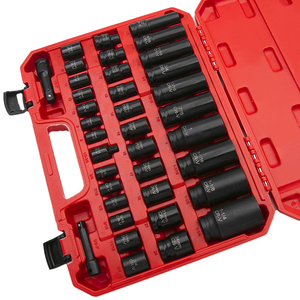 37 Pcs <strong>1</strong>/2&quot; Black 6 Point Standard and Deep Metric Inch Impact Mechanic Socket Set with <strong>Adapter</strong>