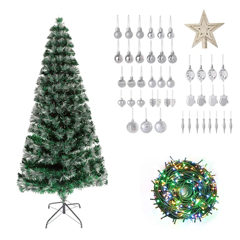 Nieuw Design Luxe Automatische Decoratieve Glasvezel Rgb Kerstboom Met Decoraties