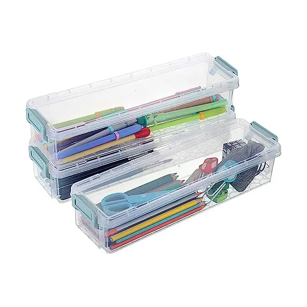 Limpar lápis caixa plástica grande capacidade com tampa apertada escritório escola armazenamento empilhável Design lápis estojo