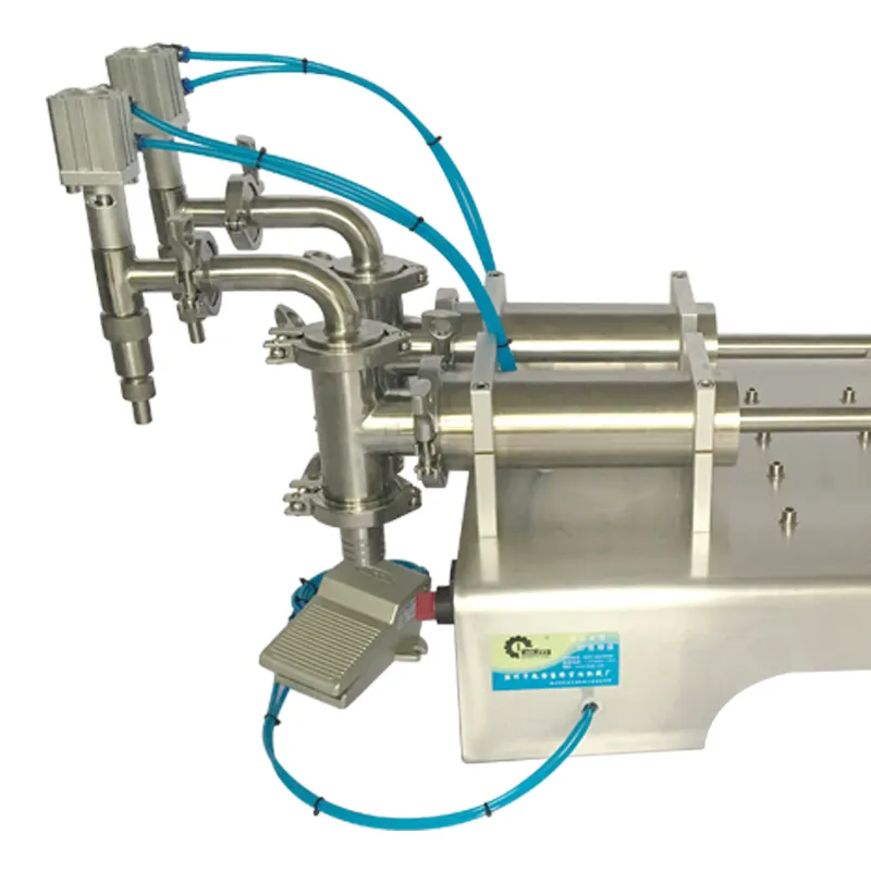 ماكينة ملء بمكبس أفقي سائل برأسين هوائية بالكامل، ماكينة ملء المشروبات المعدنية بالمياه المعدنية