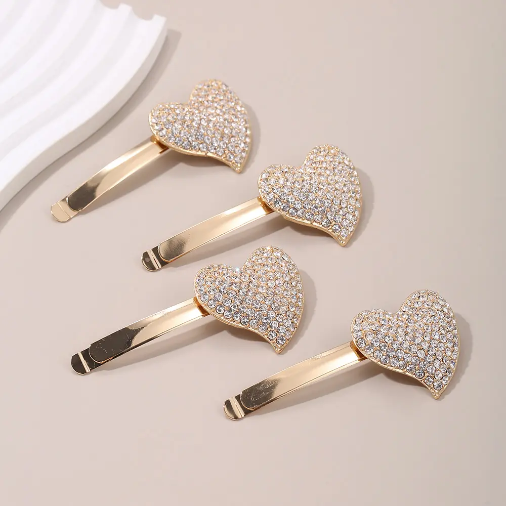 Horquillas de Metal de aleación turquesa de cristal chapado en oro y plata al por mayor de fábrica Clip de pico de pato pasador en forma de corazón accesorios para el cabello