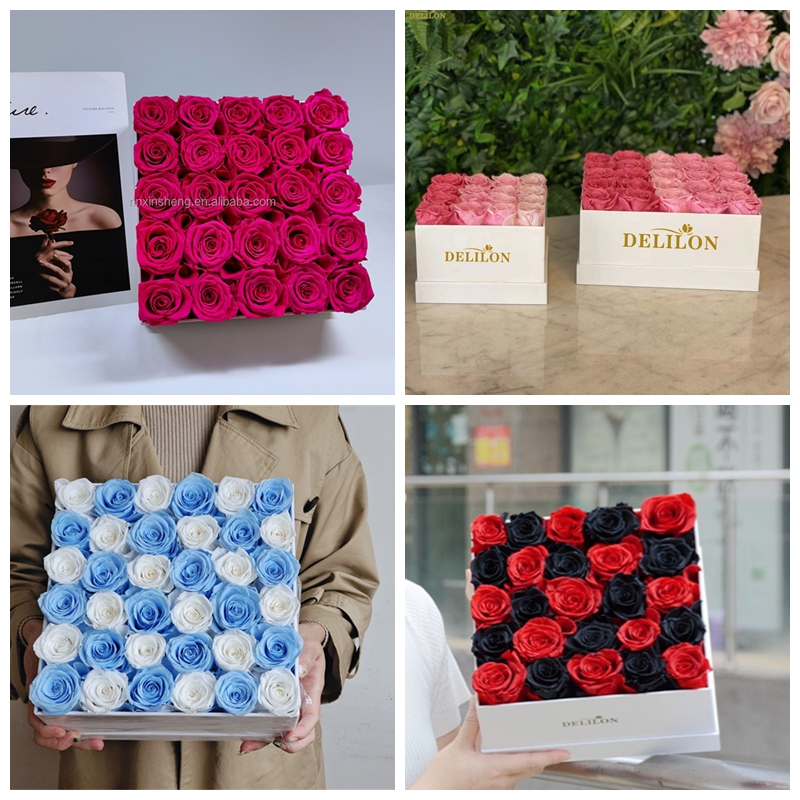 Boîte carrée de 25 roses